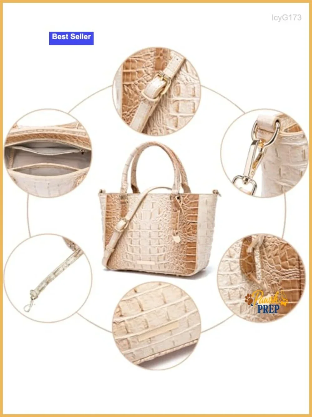 Women's Croc Embossed Leather Satchel Tote Bag with Shoulder Strap